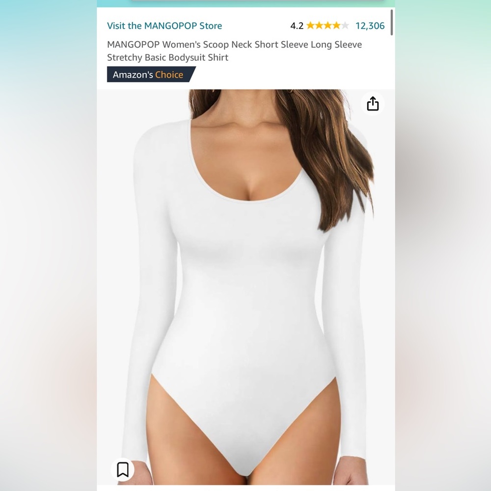 MANGOPOP Women's Scoop Neck Short Sleeve Long Sleeve Stretchy Basic Bodysuit